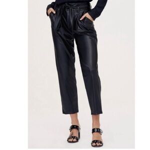 David Lerner Black Cropped Faux Leather Pants
